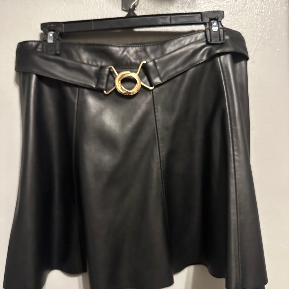 Zara Black Faux Leather Skirt with Gold Buckle